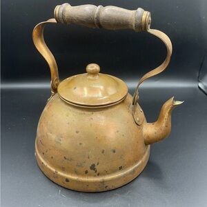 Vintage Copper Kettle with Wooden Handle